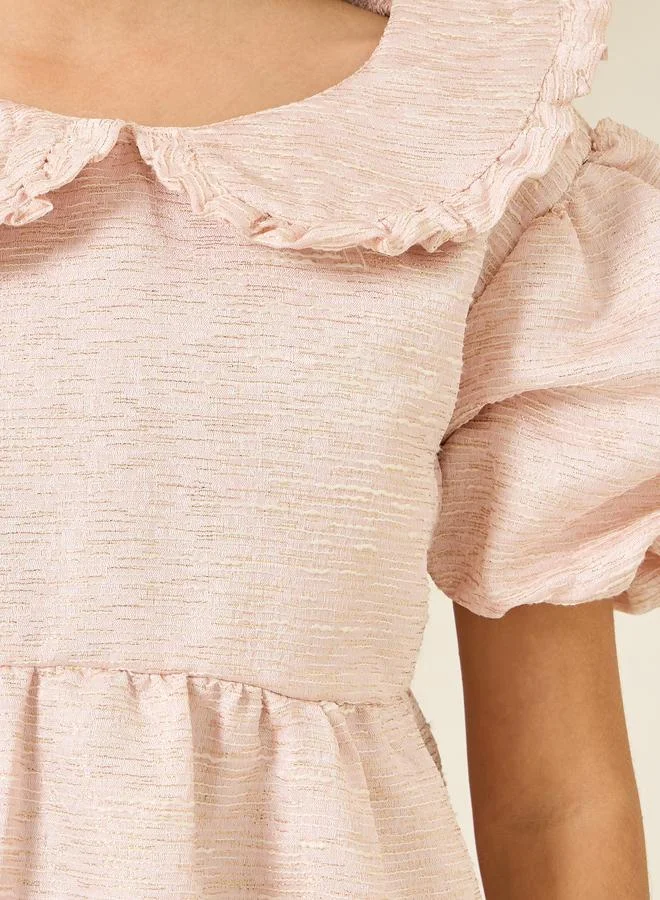 Styli Teen Girls Jacquard Dress with Peter Pan Collar